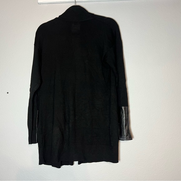 Worth Black Open Front Wool Knit Cardigan Sweater Size Small Leather Detail Long - Picture 7 of 10